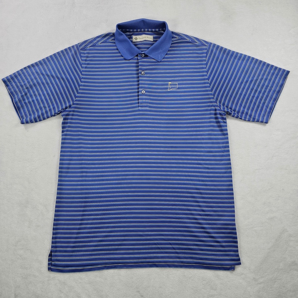 Donald Ross Polo Shirt Mens XL Blue Striped Excellent Connecticut Golf Logo